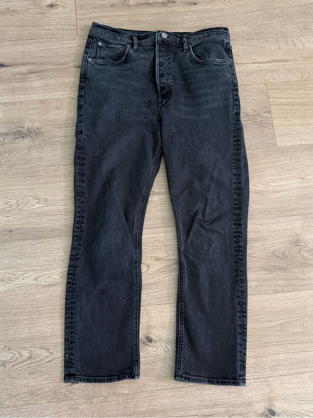AGOLDE Riley High Rise Straight Crop Jeans Womens 30 Black Denim Ankle Luxury
